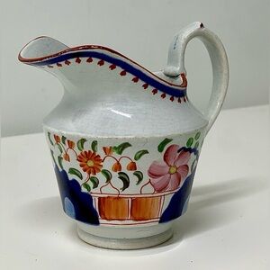 19th Century Antique Gaudy Dutch Double Rose Pattern Hand Painted Creamer Jug